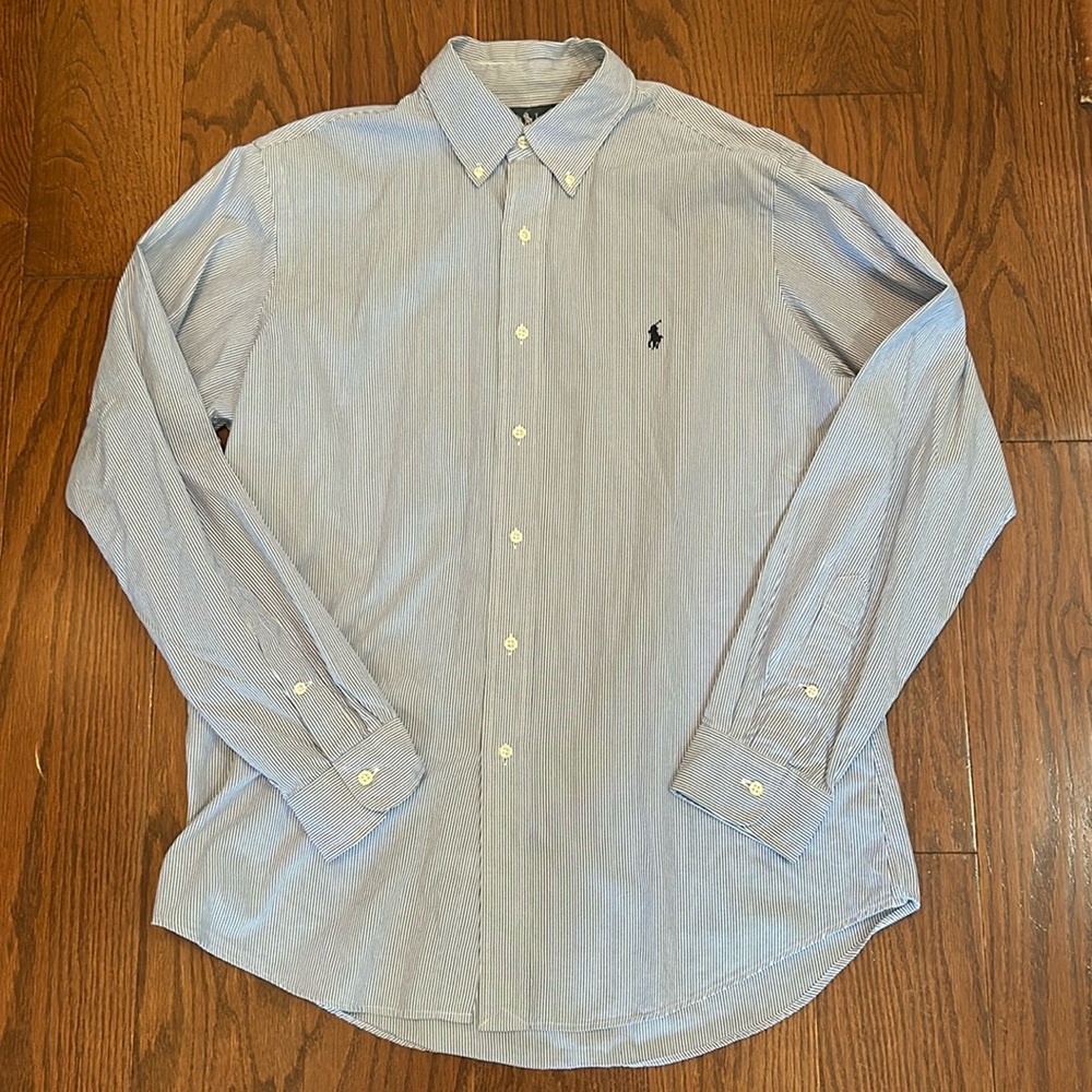 EUC Ralph Lauren Custom Fit Button down, Blue Stripes